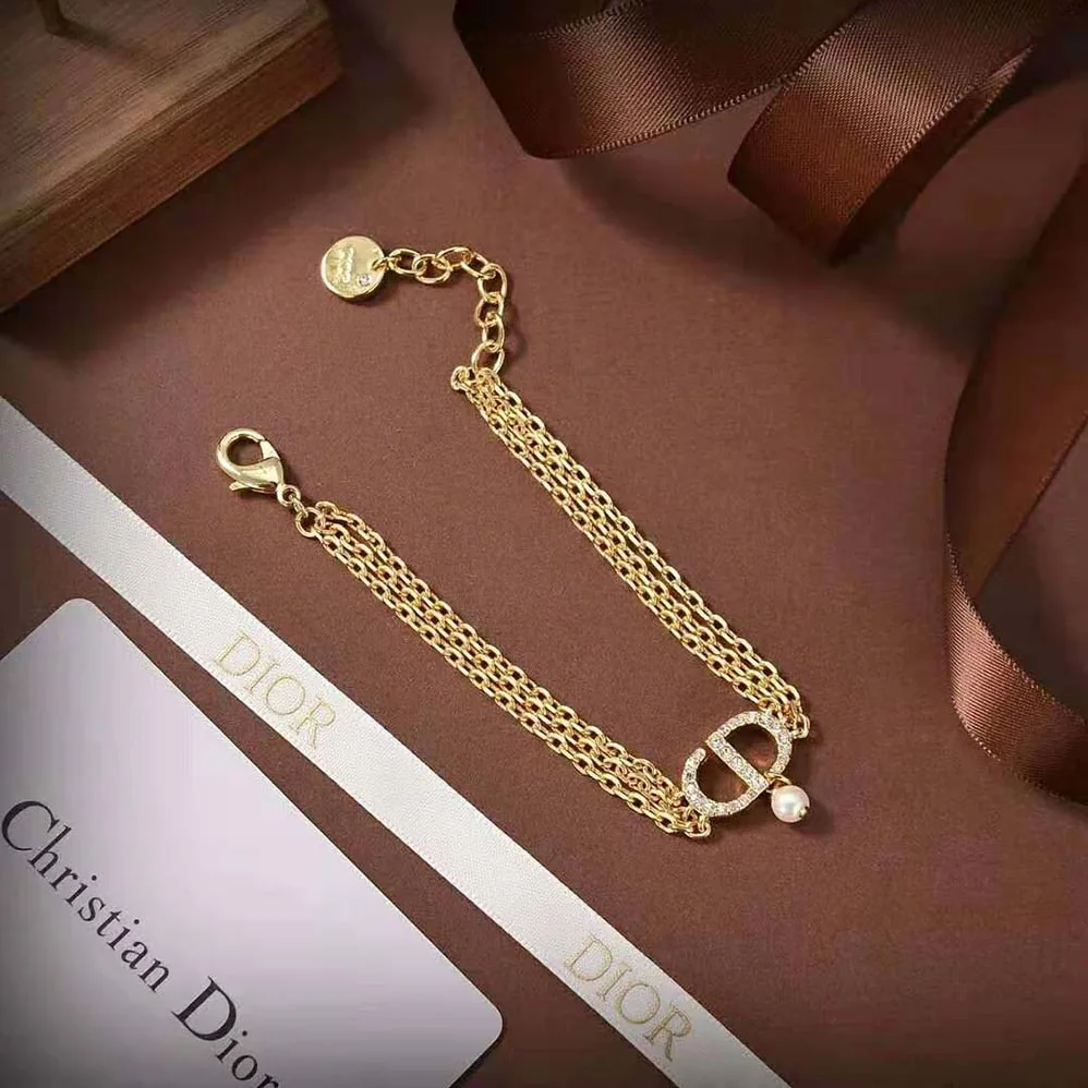 Dior Multi-chain Petit CD Bracelet Gold-Finish Metal and White Crystals for Women Dior Multi-chain Petit CD Bracelet Gold-Finish Metal and White Crystals for Women
