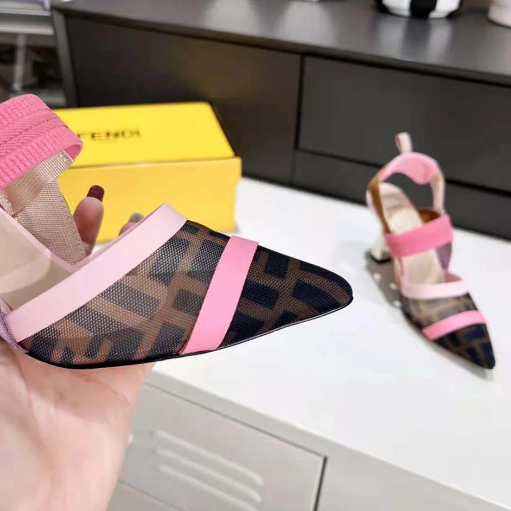 Fendi Colibrì Brown Mesh High for Women in Heeled Slingbacks