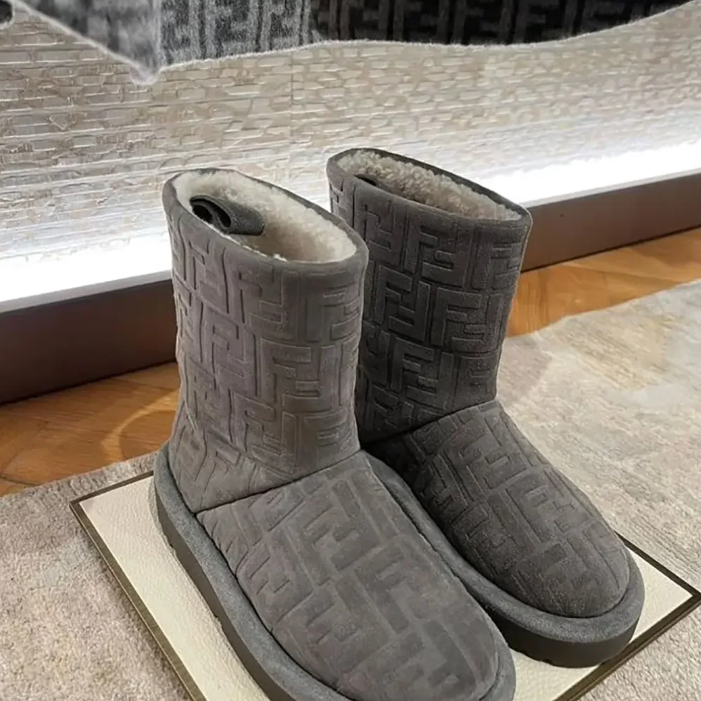 Fendi Apres Chic Gray FF Suede Low Boots for Women Fendi Apres Chic Gray FF Suede Low Boots for Women