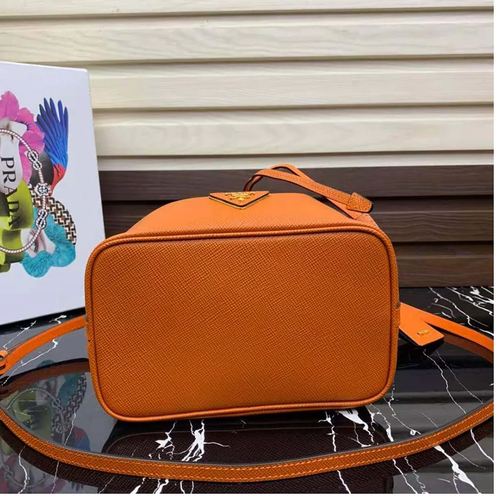 Prada Saffiano Leather Bucket Bag for Women in Orange Prada Saffiano Leather Bucket Bag for Women in Orange