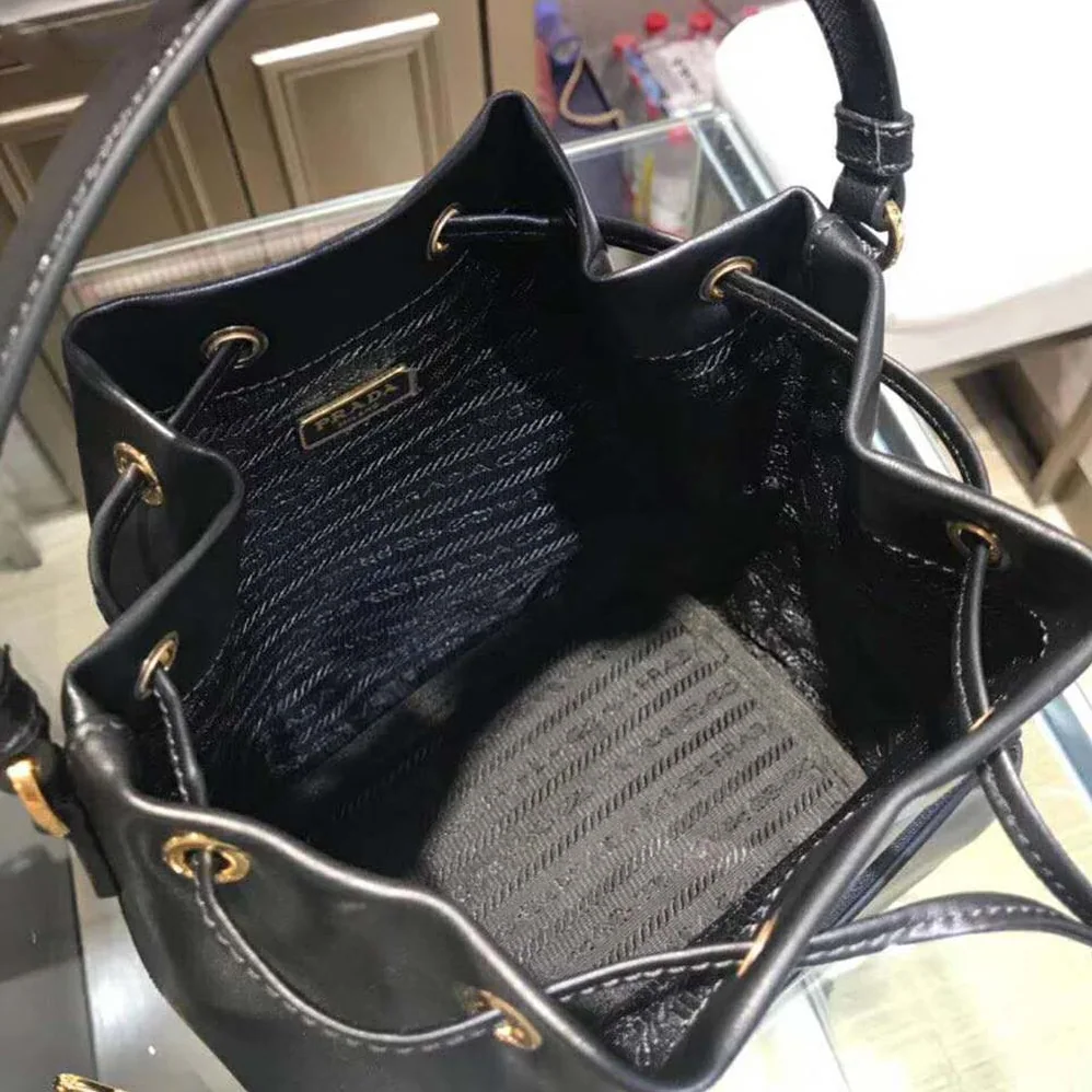 Prada Leather Bucket Shoulder Bag for Women in Black