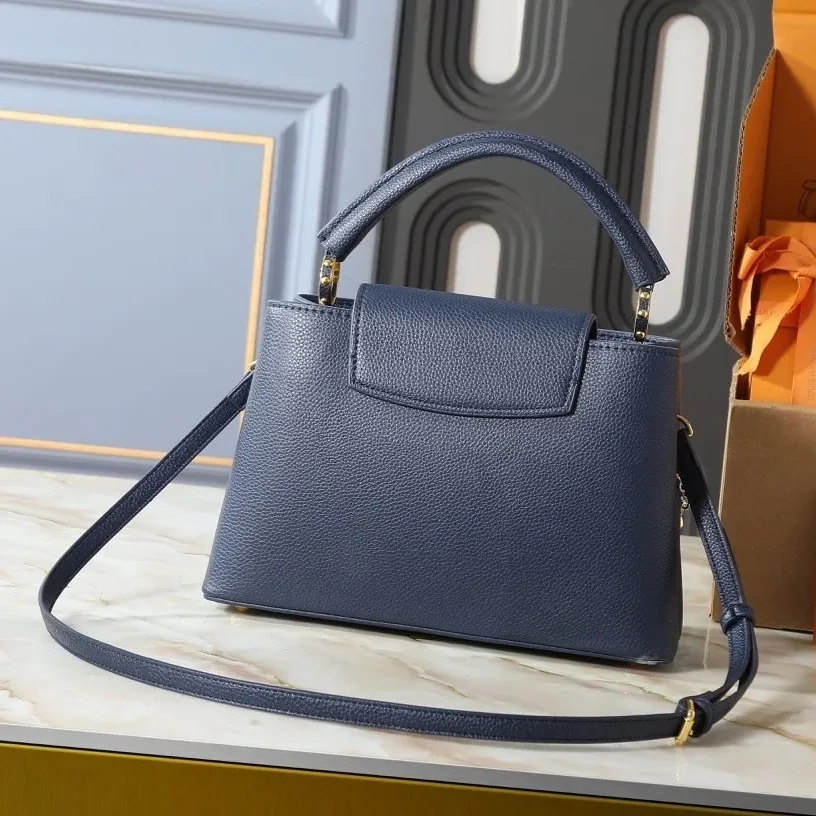 Louis Vuitton Capucines MM Top Handle Bag / Navy Blue Silver/ Gold Hardware