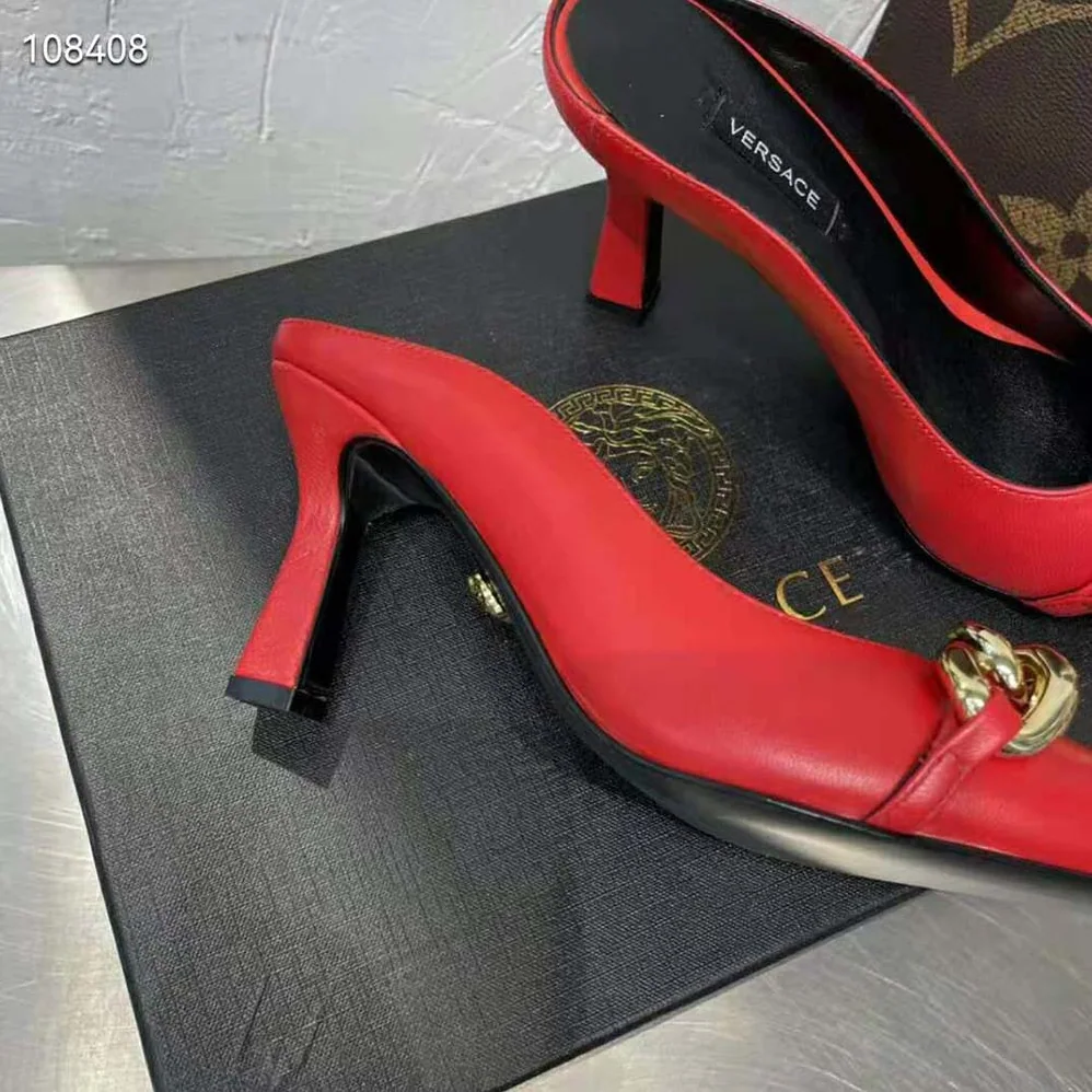 Versace Medusa Chain Nappa Leather Mules for Women in Red