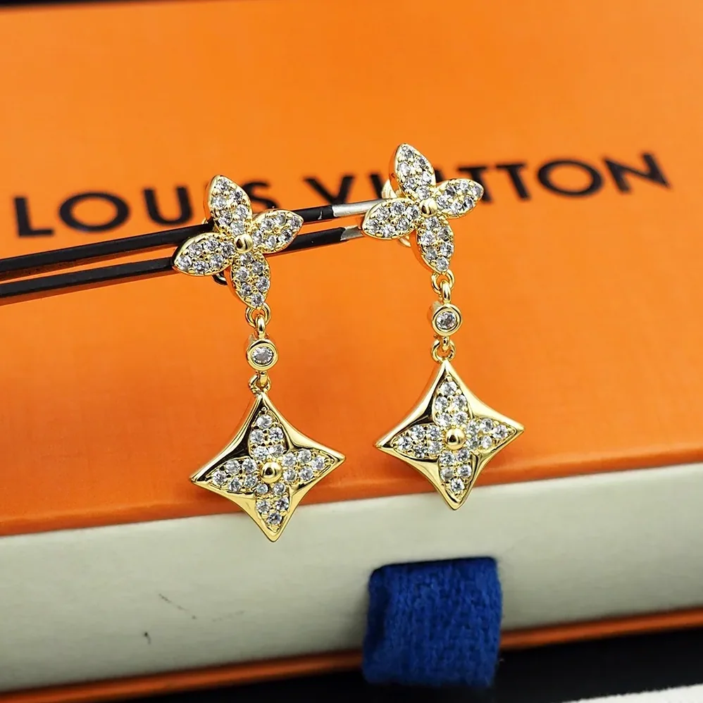 Louis Vuitton Diamond Floral Earrings Gold