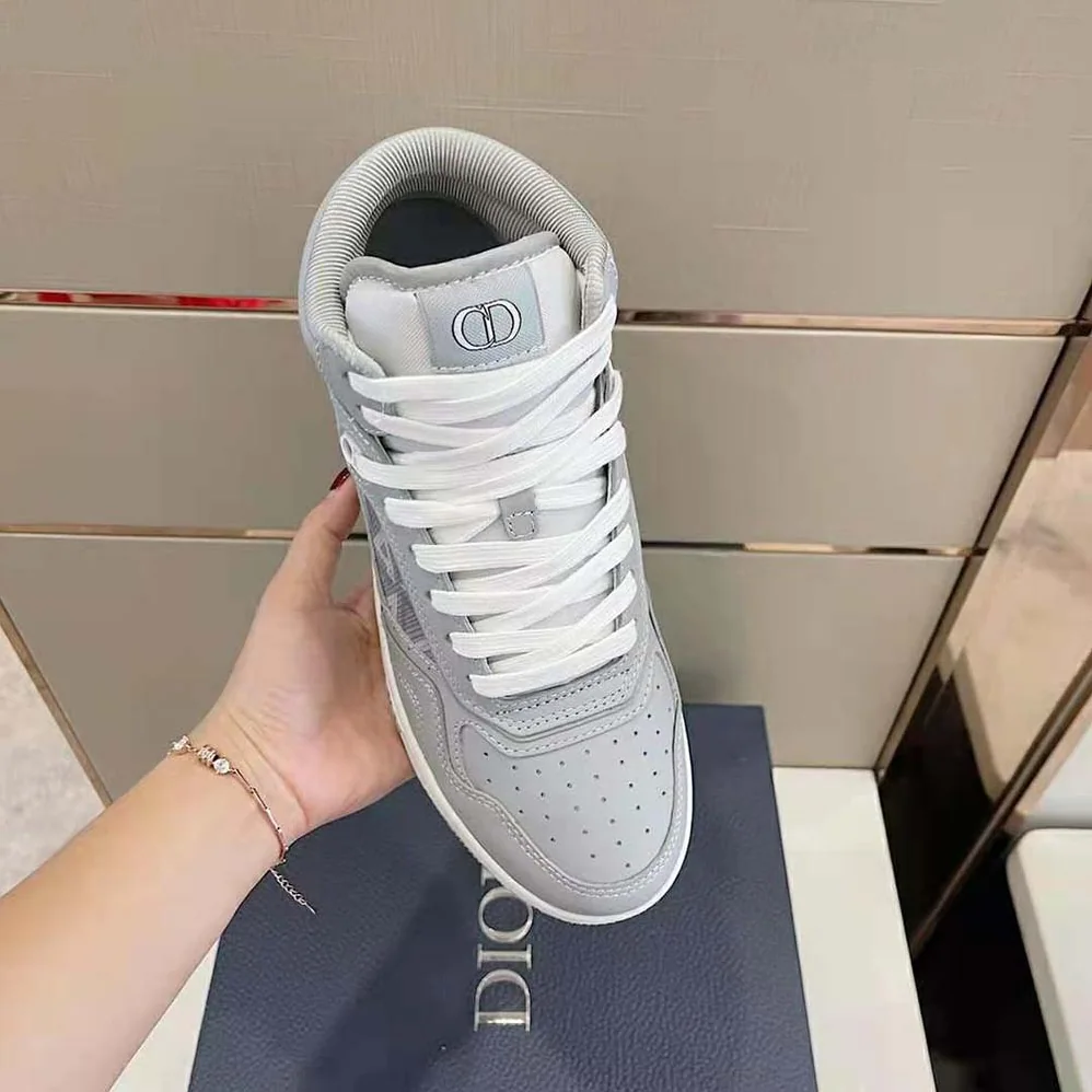 Dior B27 High-Top Sneaker Dior Gray Smooth Calfskin and CD Diamond Canvas for Men