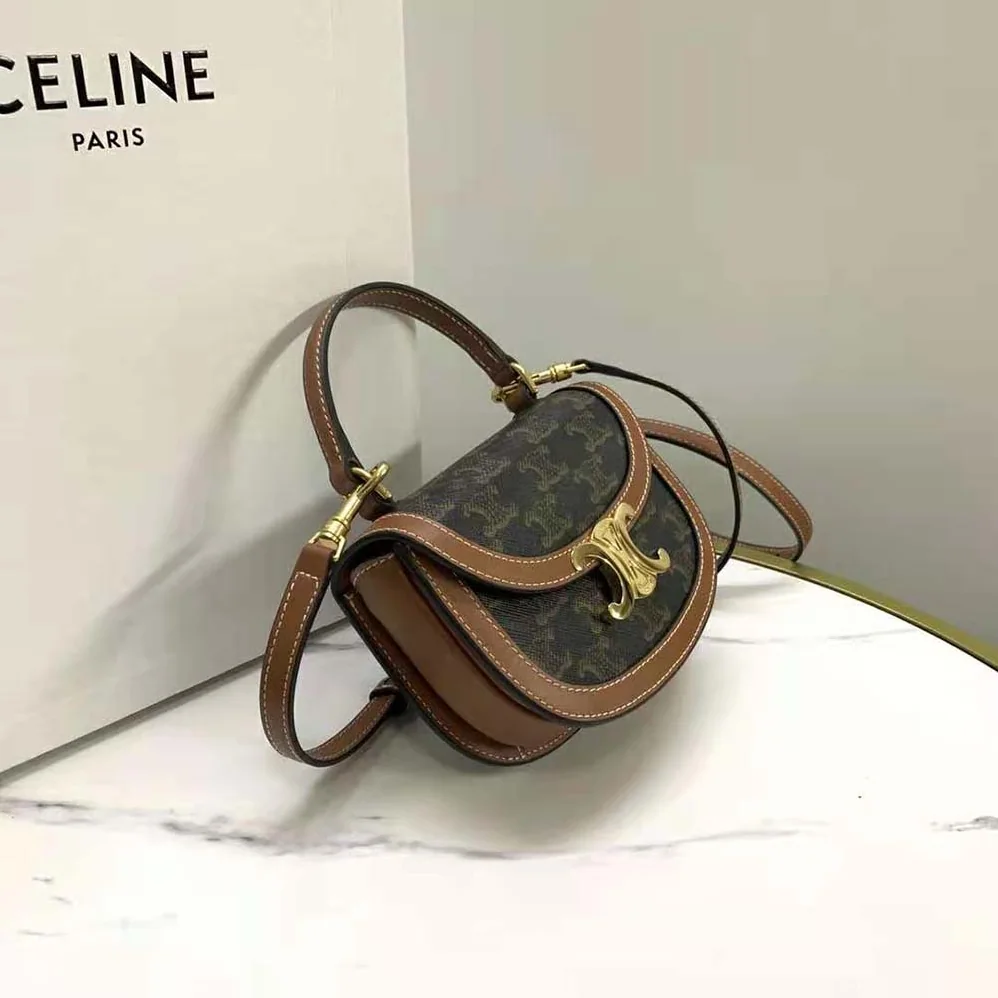 Celine Mini Besace Triomphe in Shiny Calfskin for Women in Brown Celine Mini Besace Triomphe in Shiny Calfskin for Women in Brown