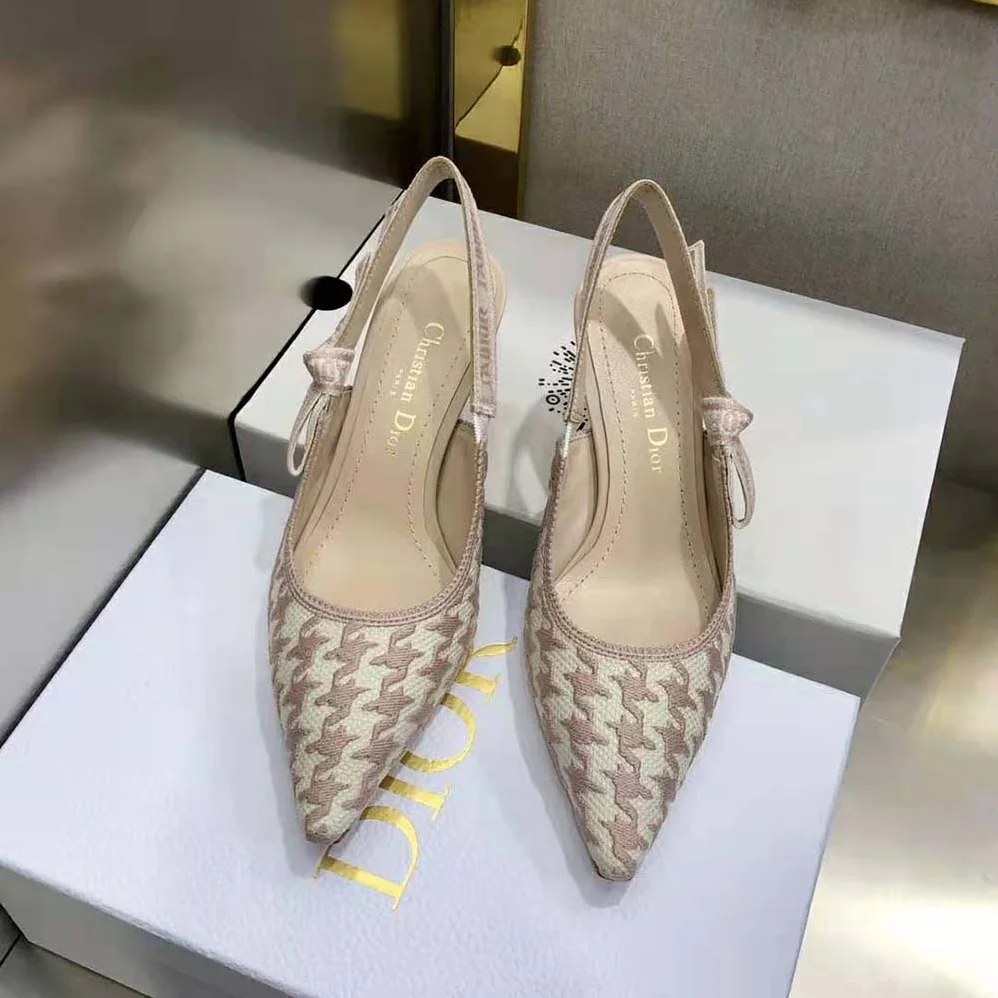 Dior J'Adior Slingback Pump Rose Des Vents Cotton Embroidery with Micro Houndstooth Motif for Women Dior J'Adior Slingback Pump Rose Des Vents Cotton Embroidery with Micro Houndstooth Motif for Women