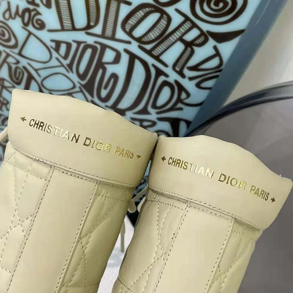 Dior D-Leader Ankle Boot White Quilted Cannage Calfskin for Women