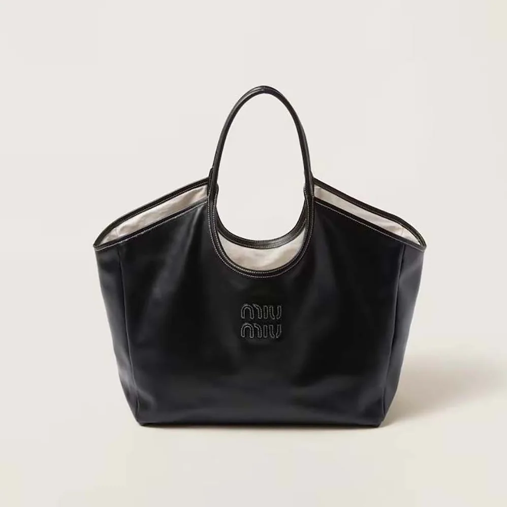 Miu Miu IVY Leather Bag with Leather Lettering Logo for Women in Black