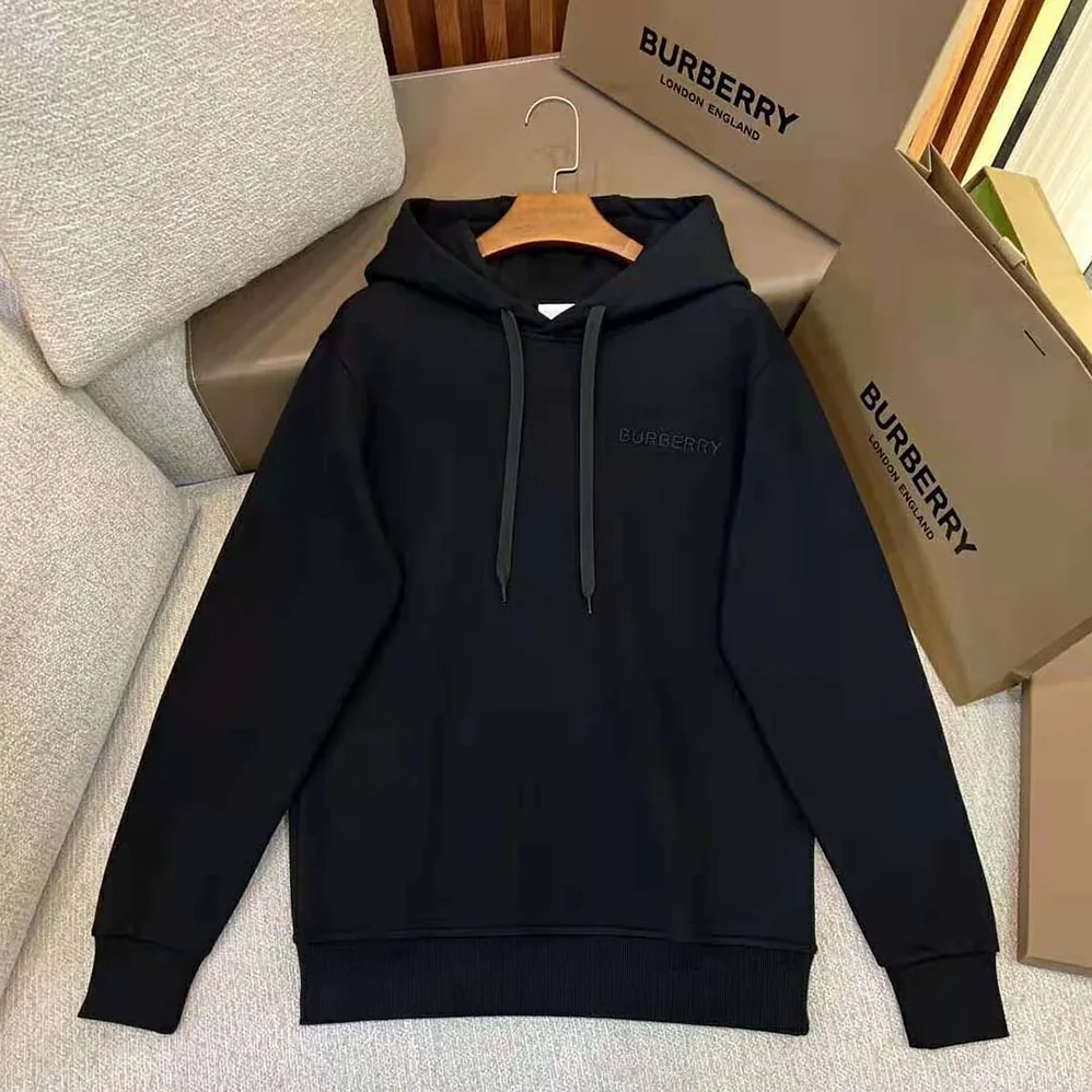 Burberry Check EKD Cotton Hoodie for Men in Black Burberry Check EKD Cotton Hoodie for Men in Black