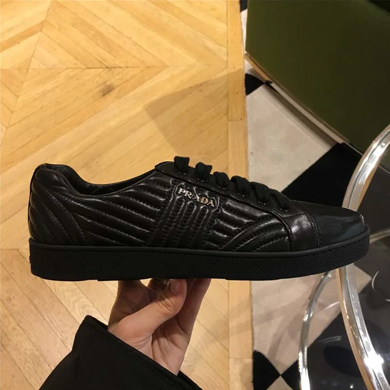 Prada Shoes Nappa Leather Sneakers 5 mm Rubber Sole for Women in Black Prada Shoes Nappa Leather Sneakers 5 mm Rubber Sole for Women in Black