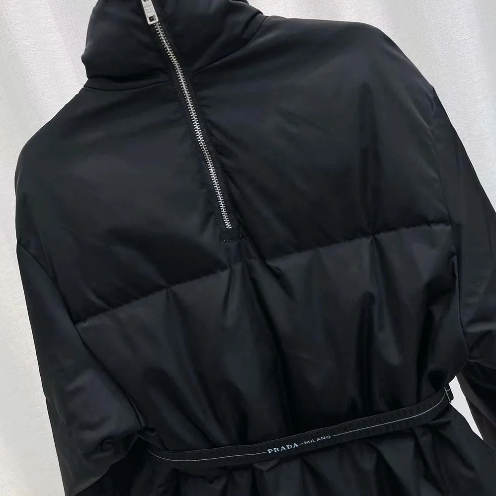 Prada Re-Nylon Gabardine Down Coat for Women in Black Prada Re-Nylon Gabardine Down Coat for Women in Black