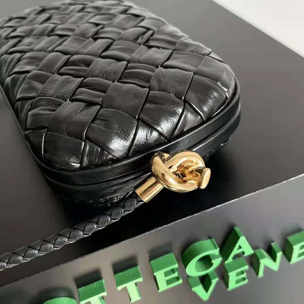 Bottega Veneta Knot Minaudiere On Strap for Women in Black Bottega Veneta Knot Minaudiere On Strap for Women in Black