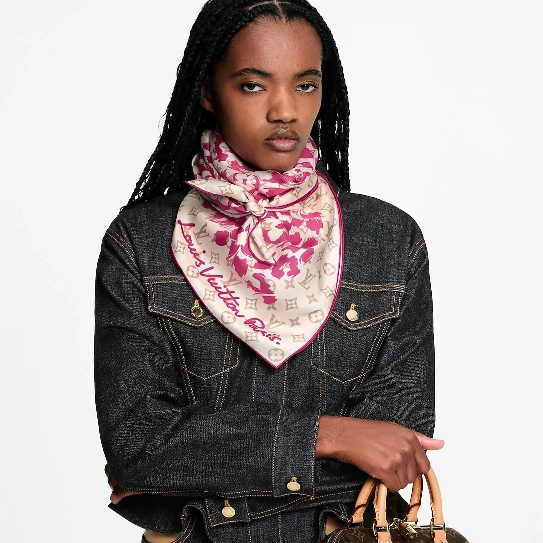Louis Vuitton LV Safari Square 90 Scarf Cream in Pink