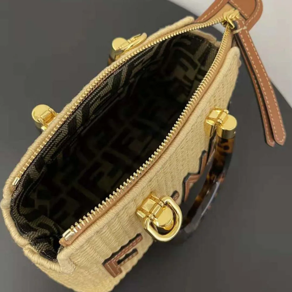 Fendi By The Way Mini Natural Straw Small Boston Bag for Women