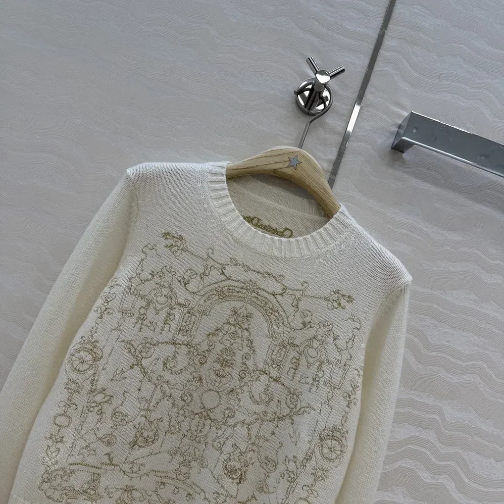Dior Embroidered Sweater Ecru Cashmere Knit with Gold for Women in Tone Dioresque Stella Motif Dior Embroidered Sweater Ecru Cashmere Knit with Gold for Women in Tone Dioresque Stella Motif