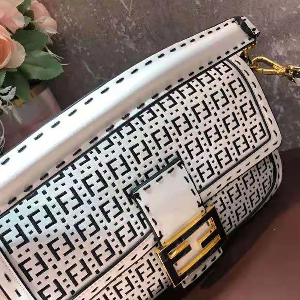 Fendi Baguette Black and White Braided Leather Bag for Women Fendi Baguette Black and White Braided Leather Bag for Women