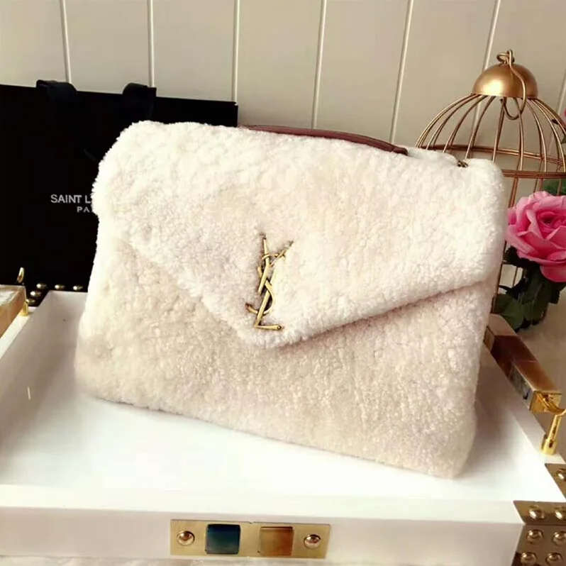 Saint Laurent YSL Loulou Medium in Shearling for Women in White Saint Laurent YSL Loulou Medium in Shearling for Women in White