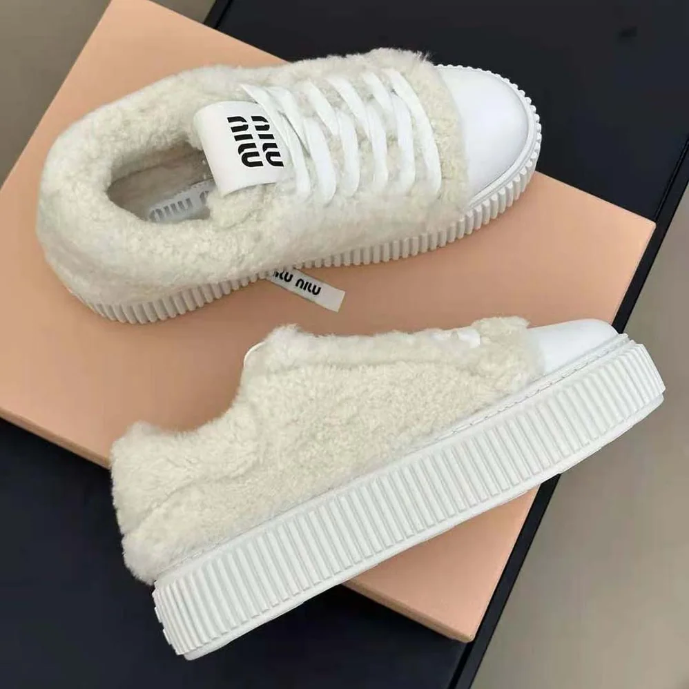 Miu Miu Shearling Sneakers with EVA Sole with Logo for Women