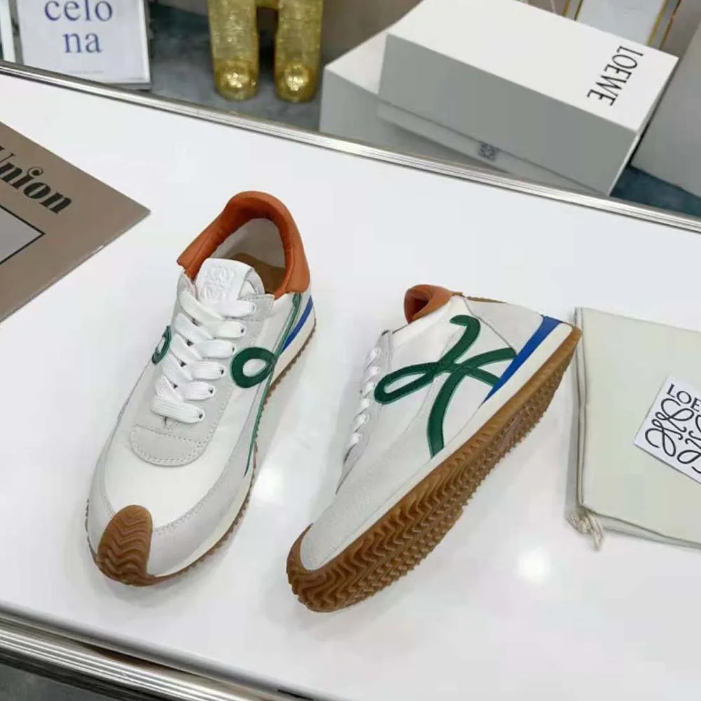 Loewe Flow Runner in Nylon and Calfskin for Women in Green Loewe Flow Runner in Nylon and Calfskin for Women in Green
