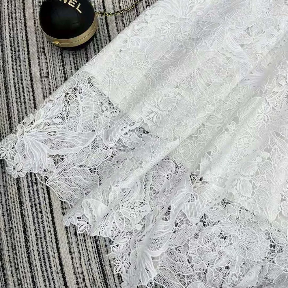 Dior Flared Mid-length Skirt Ecru Technical Cotton Lace with Star Motif for Women