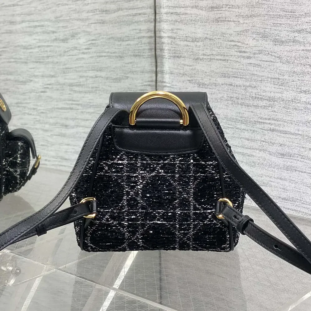 Dior Small Dior Caro Backpack Black Tweed with White Cannage Motif for Women Dior Small Dior Caro Backpack Black Tweed with White Cannage Motif for Women