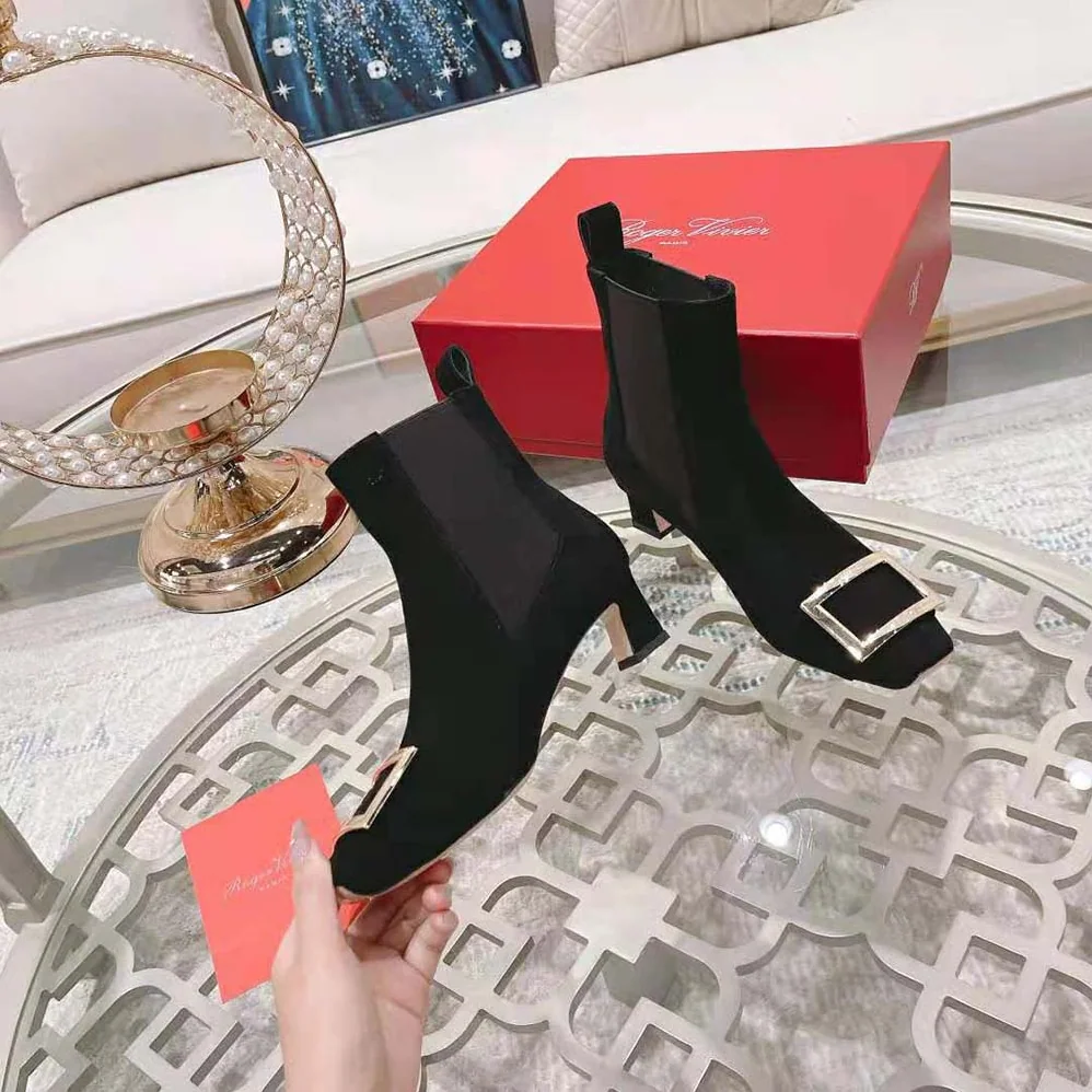 Roger Vivier Trompette Metal Buckle Chelsea Booties in Suede for Women