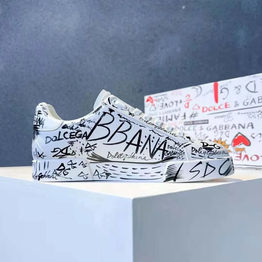 Dolce Gabbana D&G Calfskin Portofino Sneakers with Logo Print for Unisex Dolce Gabbana D&G Calfskin Portofino Sneakers with Logo Print for Unisex