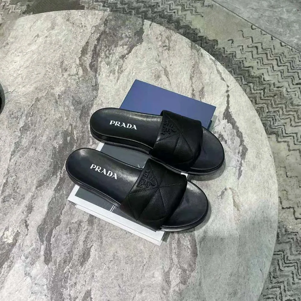 Prada Nappa Leather Slides in 20mm Heel for Women in Black