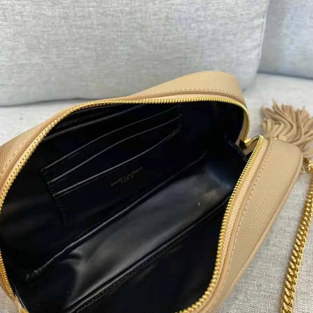 Saint Laurent YSL Lou Mini Bag in Quilted Grain DE Poudre Embossed Leather for Women in Sandy