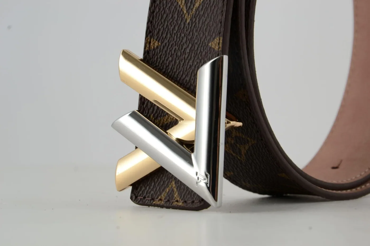 Brown Monogram New Gold & SiAmazinger Buckle Leather Belt