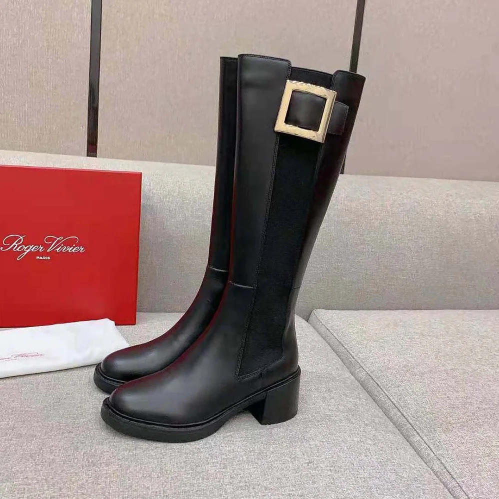 Roger Vivier Viv' Rangers Metal Buckle Chelsea Boots in Leather for Women Roger Vivier Viv' Rangers Metal Buckle Chelsea Boots in Leather for Women