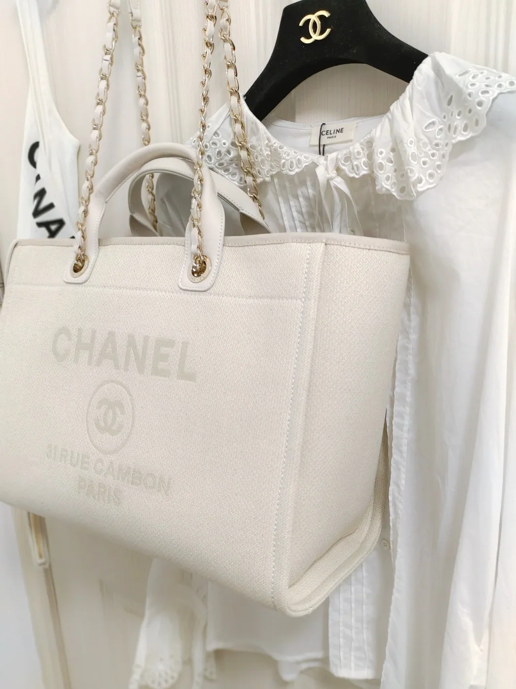 Chanel Deauville Tote Bag in White Gold Hardware