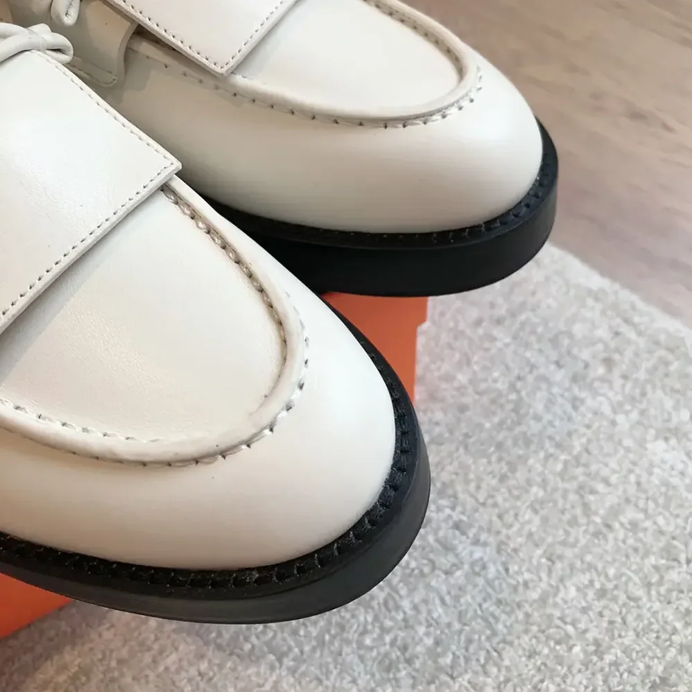 Hermes Impact Loafer in Calfskin Leather-White 241143Z for Women Hermes Impact Loafer in Calfskin Leather-White 241143Z for Women