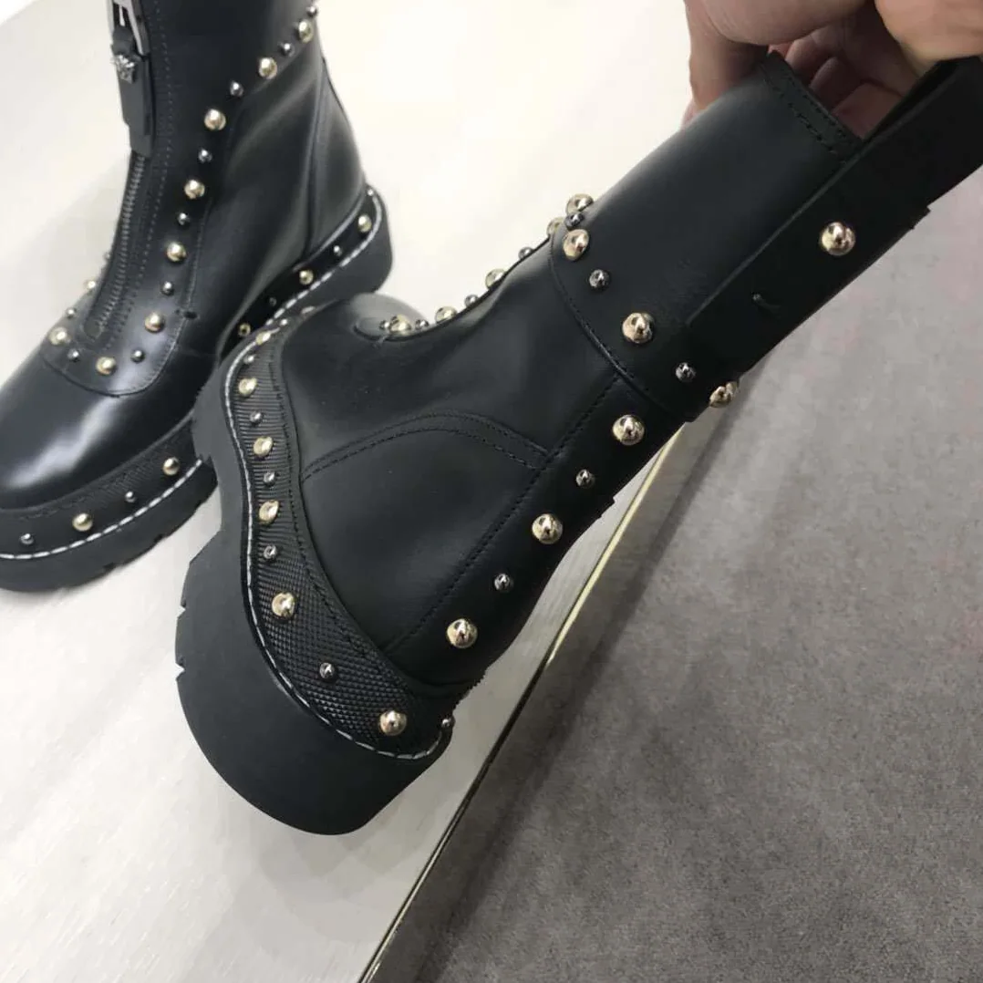 Versace City Stud Ankle Boots Shoes Black for Women