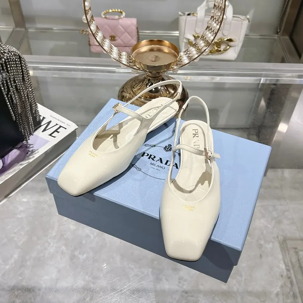 Prada Patent Leather Slingback Ballerinas for Women in White