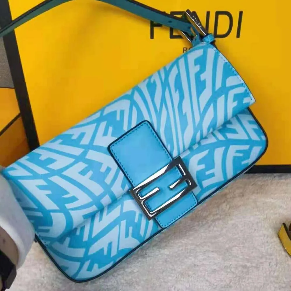Fendi Baguette 1997 Blue Glazed Canvas Bag for Women