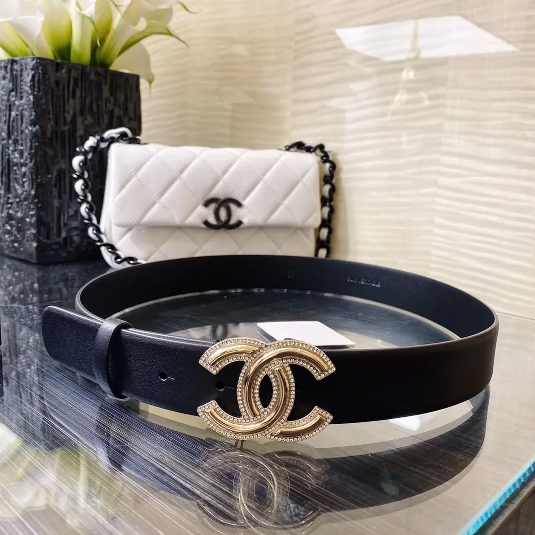 Chanel Mini Stone Interlocking C Buckle Belt Black Chanel Mini Stone Interlocking C Buckle Belt Black