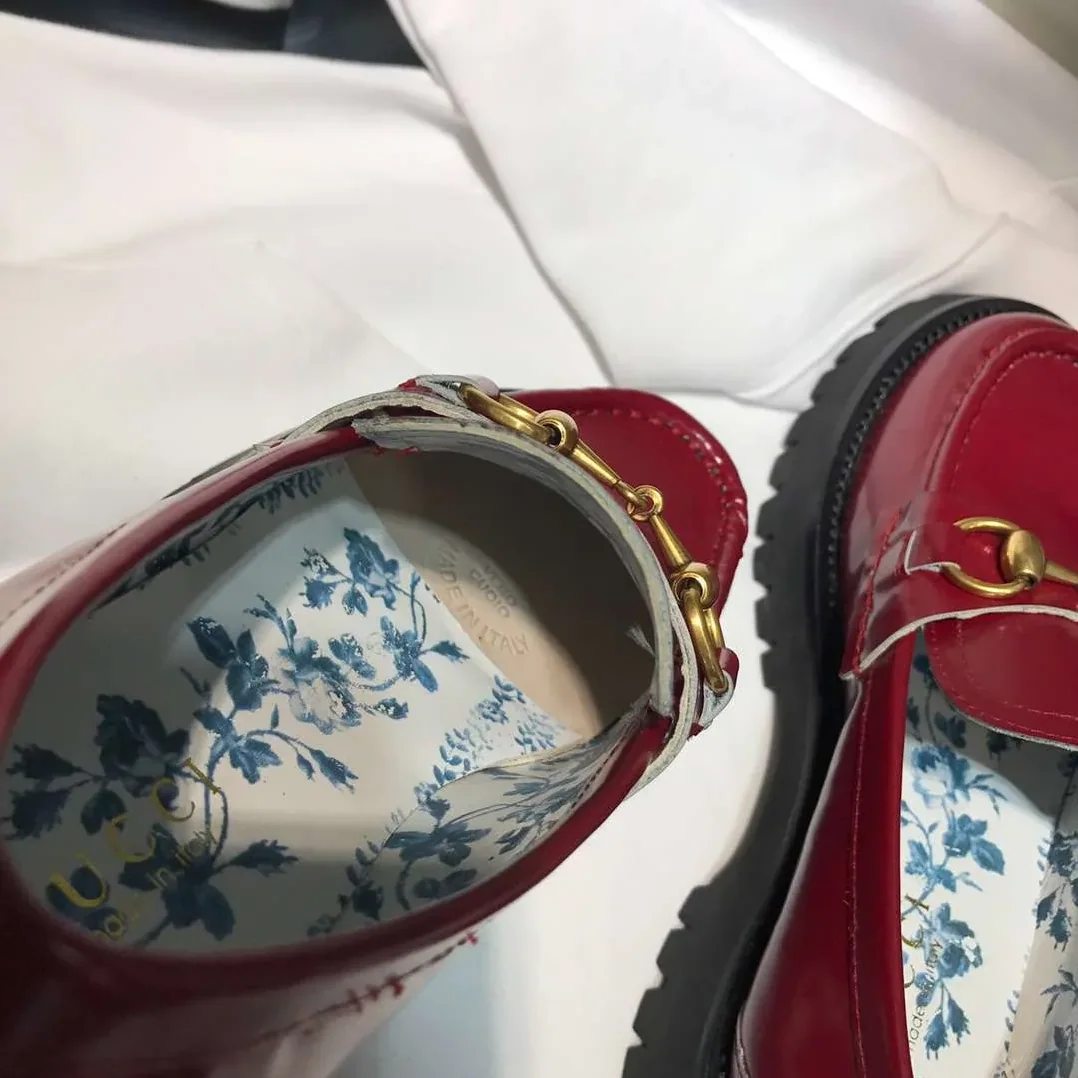 Gucci Lug Sole Horsebit Accent Loafers Red Gucci Lug Sole Horsebit Accent Loafers Red