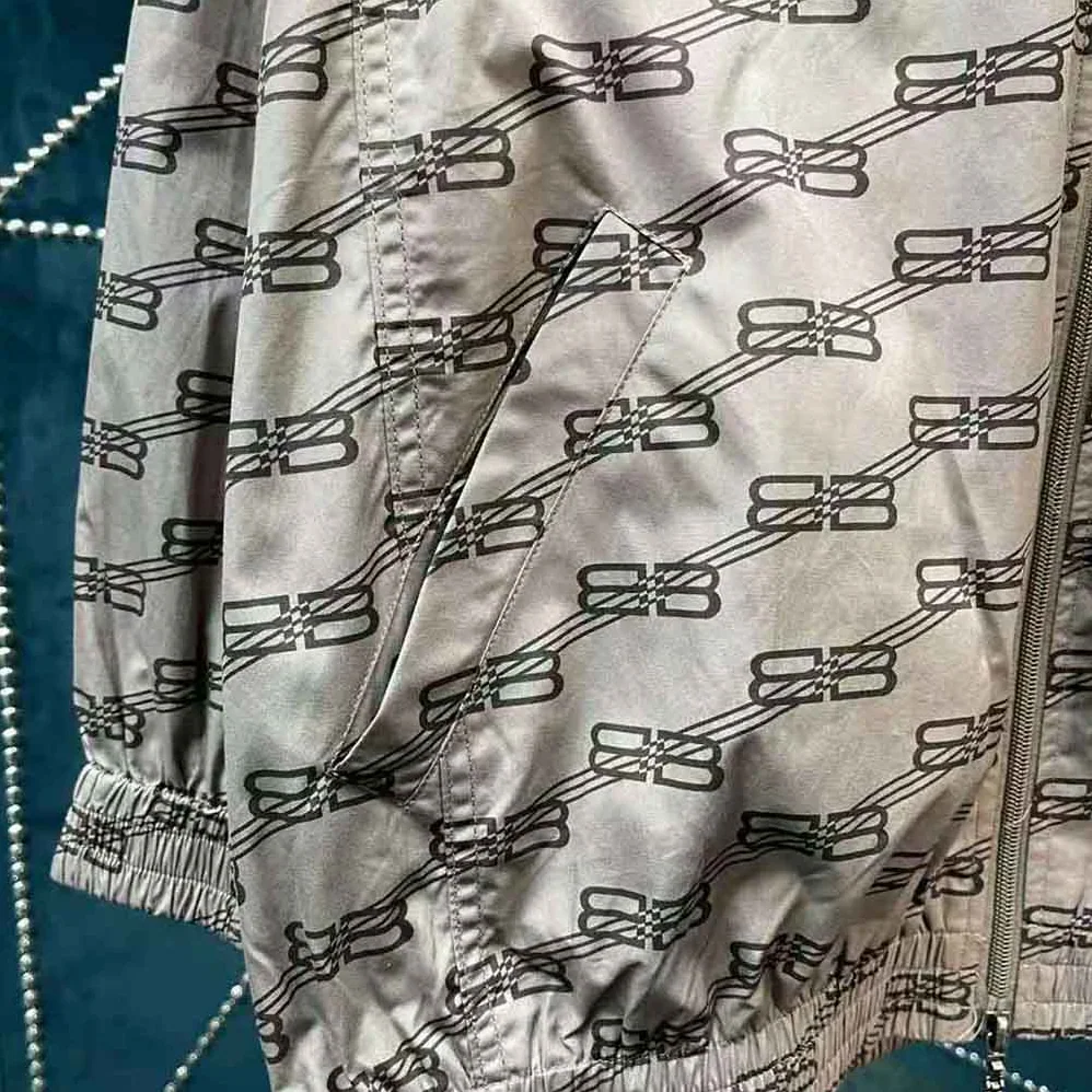 Balenciaga BB Monogram Regular Fit Tracksuit Jacket in Beige and Brown Cotton Poplin for Men