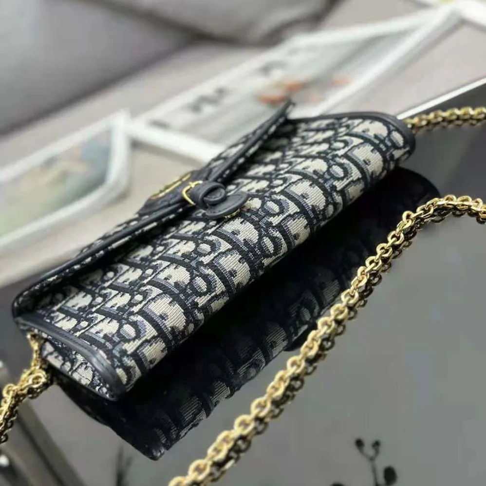 Dior Bobby East-west Pouch with Chain Blue Dior Oblique Jacquard for Women