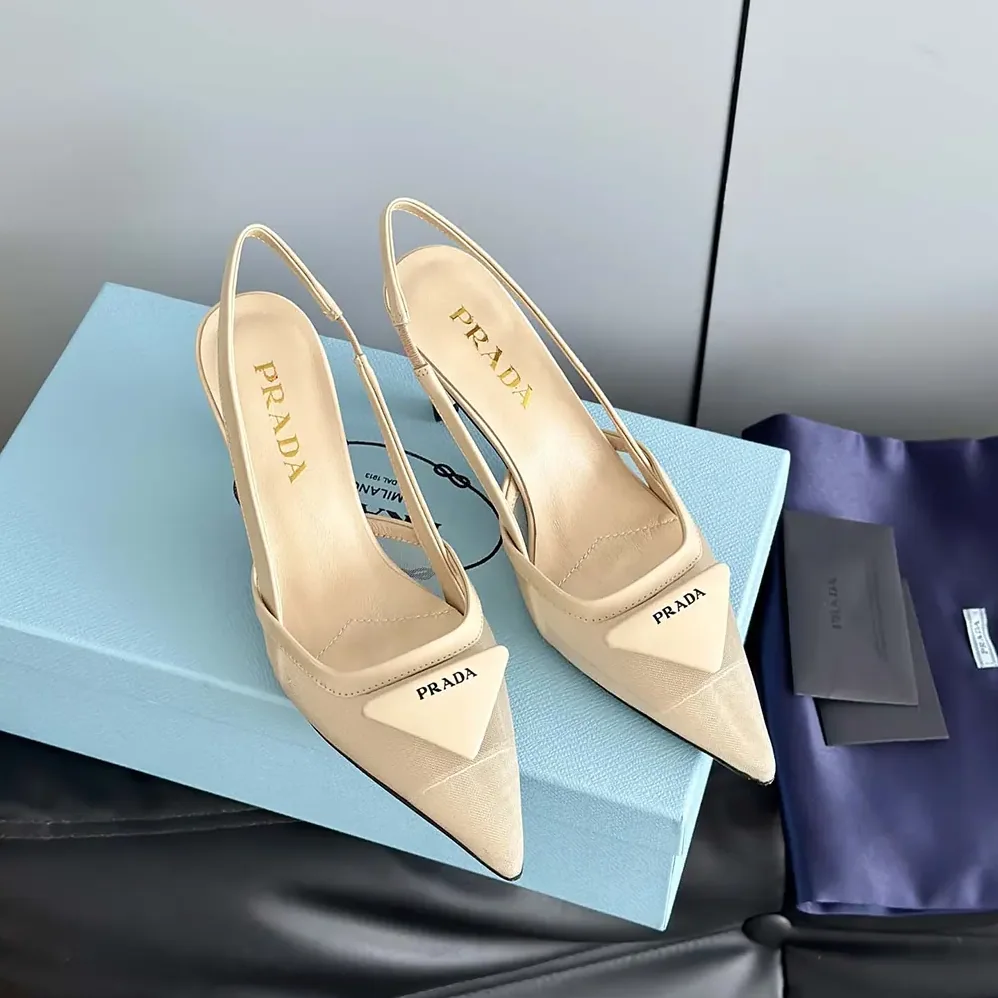 Prada Mesh Fabric Slingback Pumps for Women in Beige Prada Mesh Fabric Slingback Pumps for Women in Beige