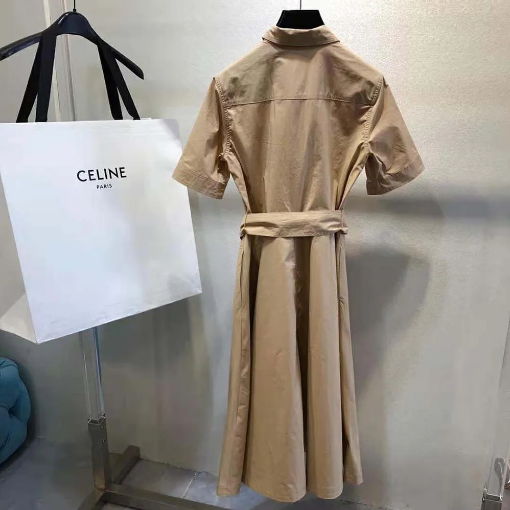 Celine Shirt Dress in Lightweight Cotton for Women in Brown Celine Shirt Dress in Lightweight Cotton for Women in Brown
