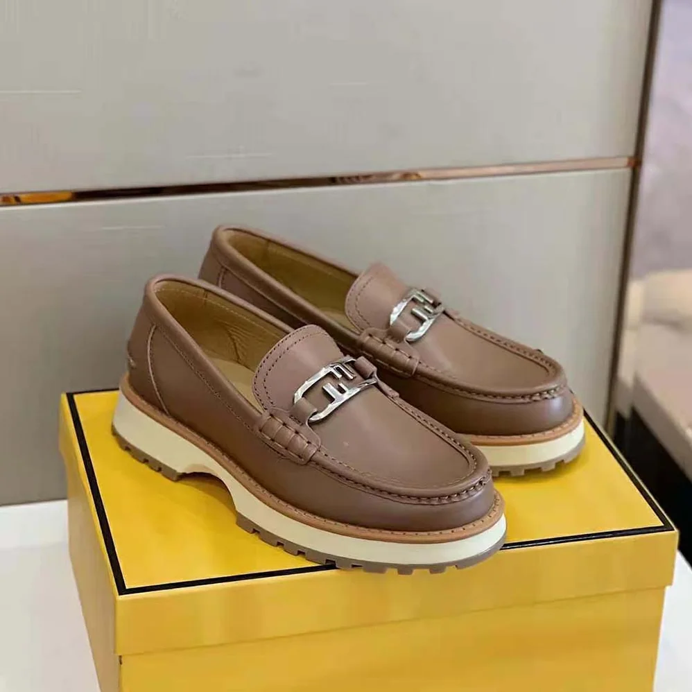 Fendi O'Lock Loafers Brown Leather for Men