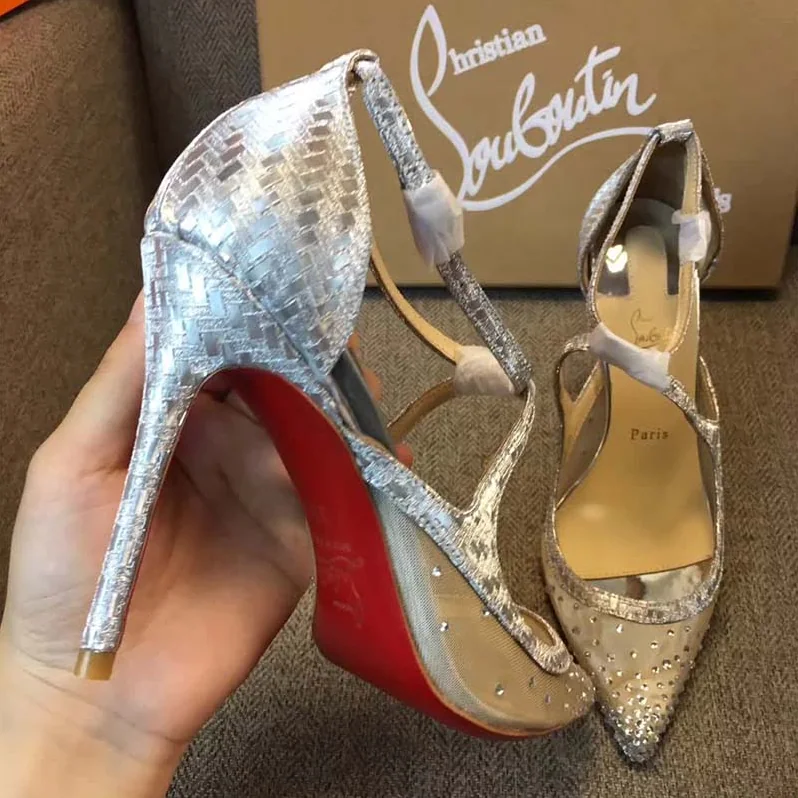Christian Louboutin Shoes Twistissima Strass 100mm Heel for Women in Silver