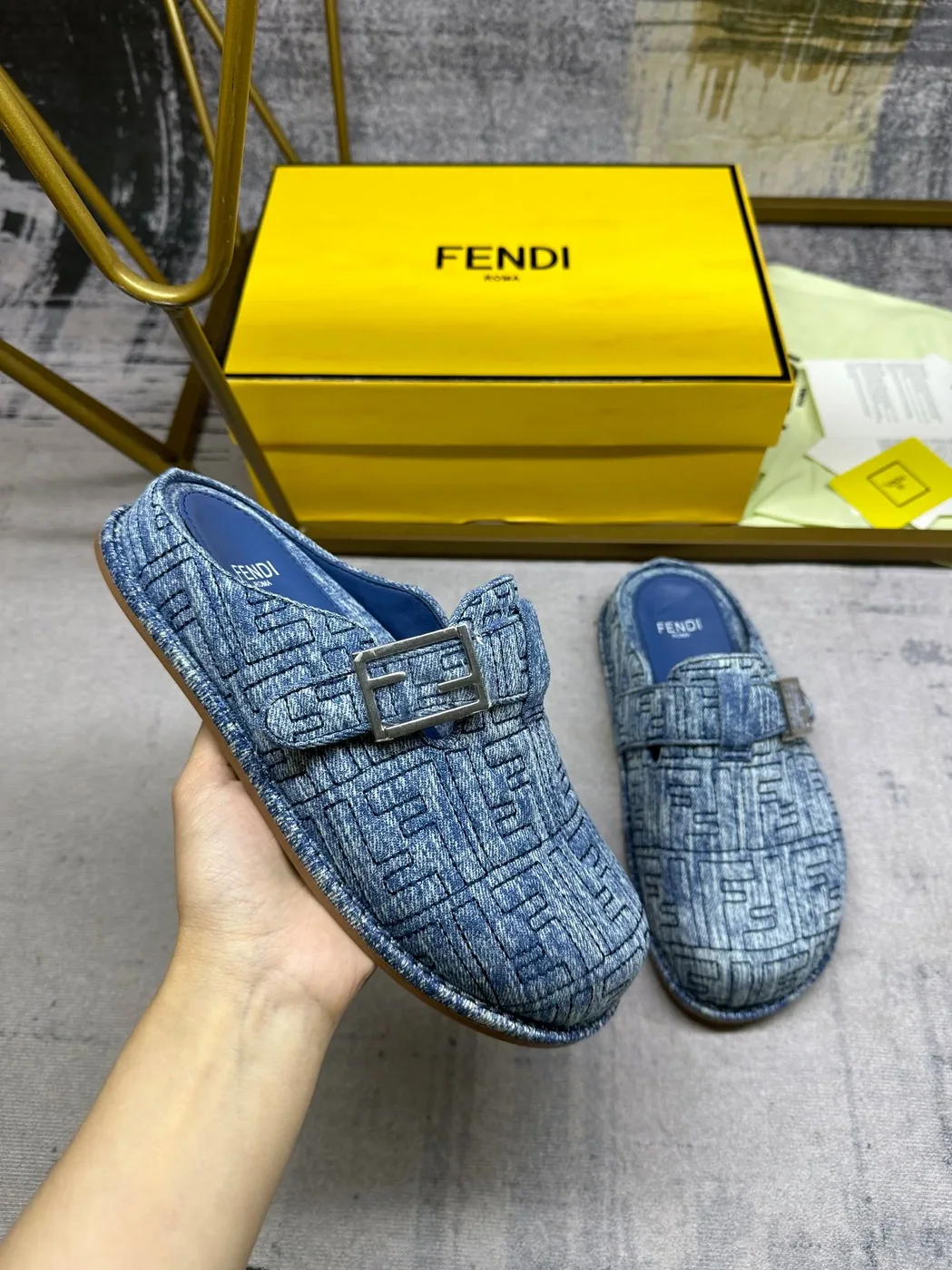 Fendi Feel Mules Blue