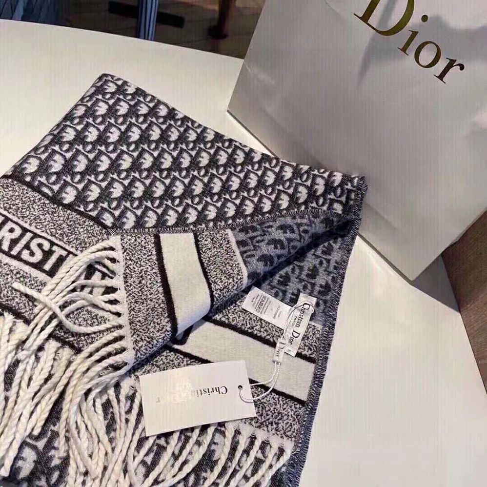 Dior Oblique Scarf Navy Blue Cashmere for Women