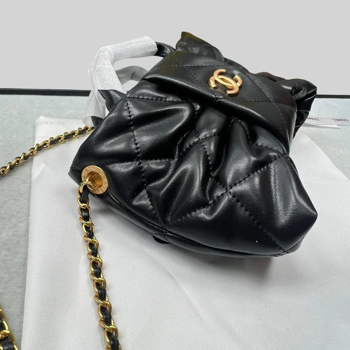 Chanel Bow Mini Top Handle Bag in Black Gold Hardware