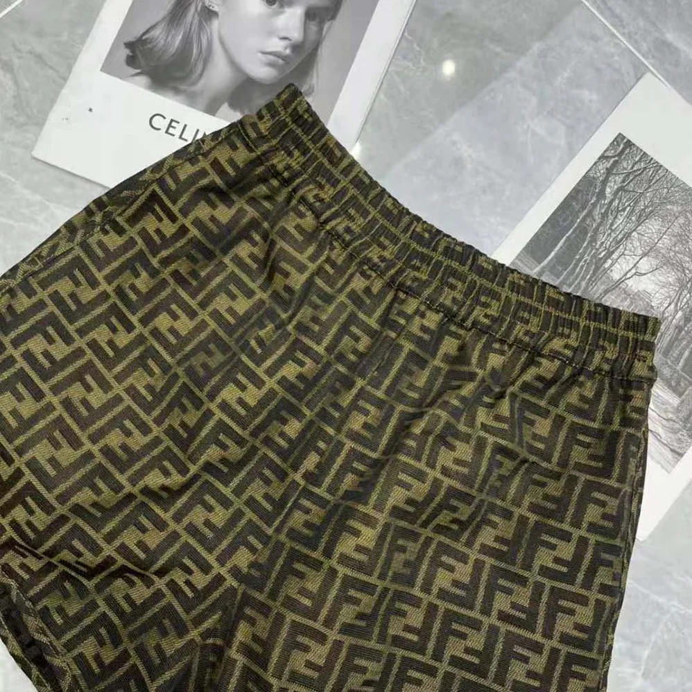 Fendi Brown Canvas Shorts with an Elasticated Waist and Side Slits in the Hem for Women