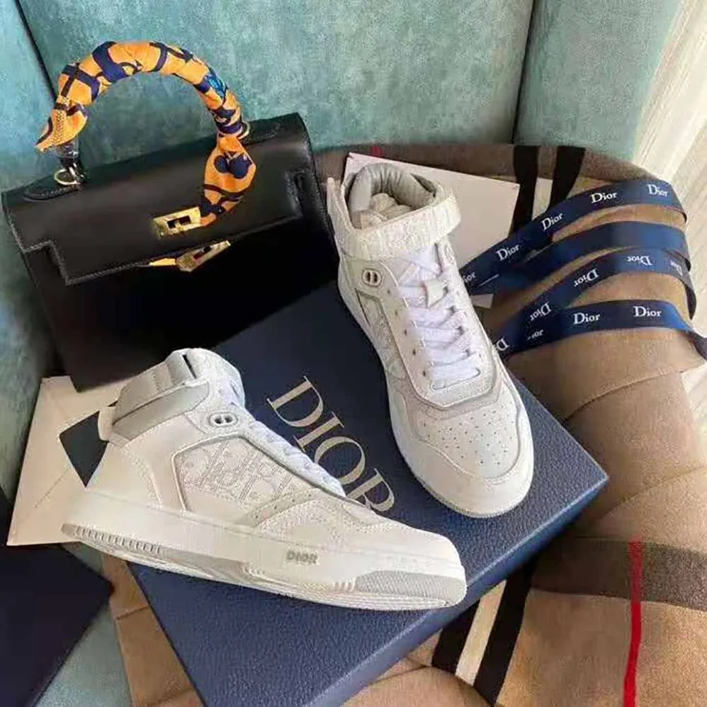 Dior B27 High-Top Sneaker Smooth Calfskin with Dior Oblique Jacquard for Men in White